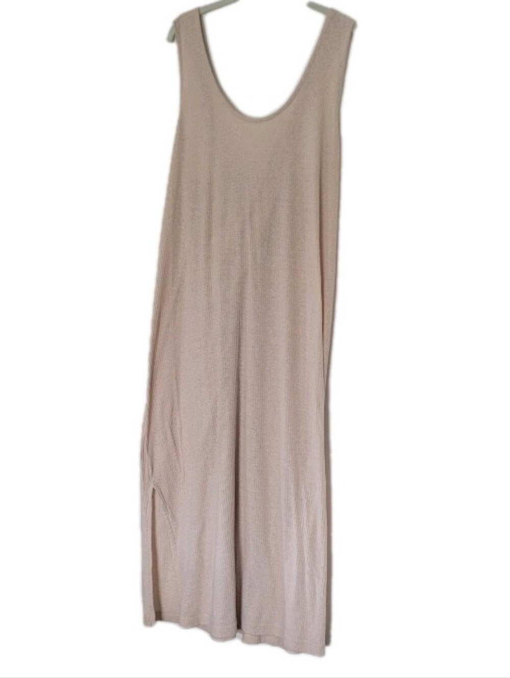 OLD NAVY OATMEAL HEATHER CROSS-BACK RIB-KNIT MIDI DRESS SLITS LINEN BLEND XXL